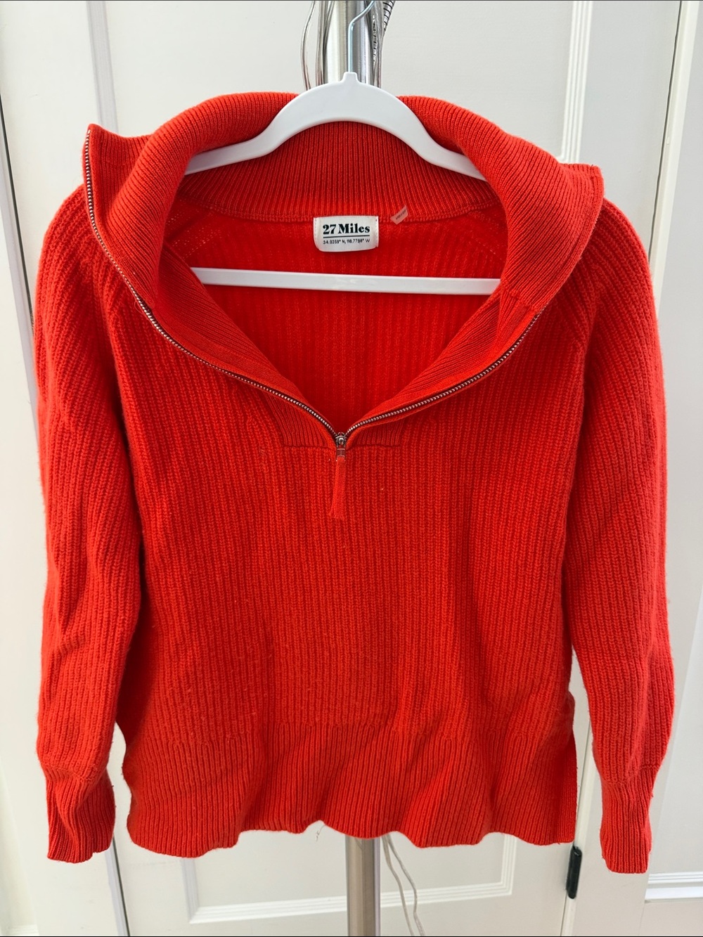 27 Miles Bright Red Half-Zip Turtleneck Sweater